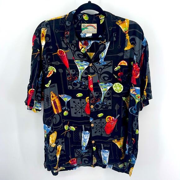 Paradise Found Hawaiian cocktail print short sleeve button up shirt sz XL - Picture 1 of 7